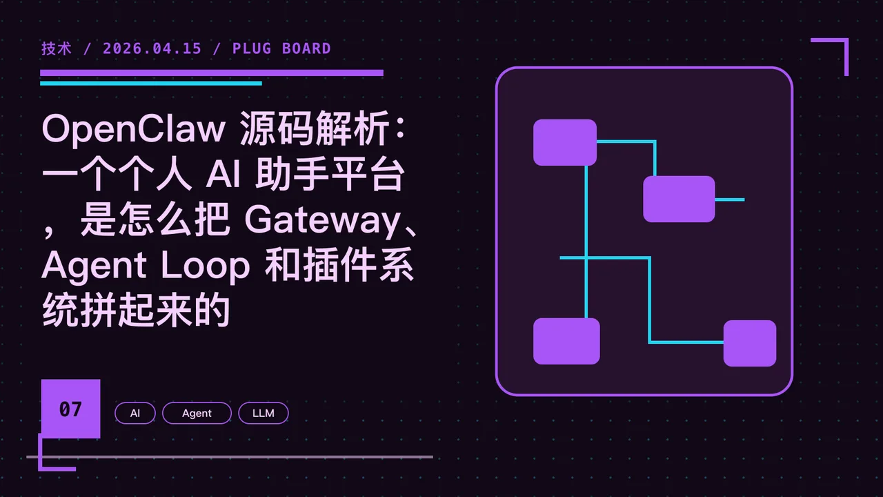 OpenClaw 源码解析：一个个人 AI 助手平台，是怎么把 Gateway、Agent Loop 和插件系统拼起来的 封面